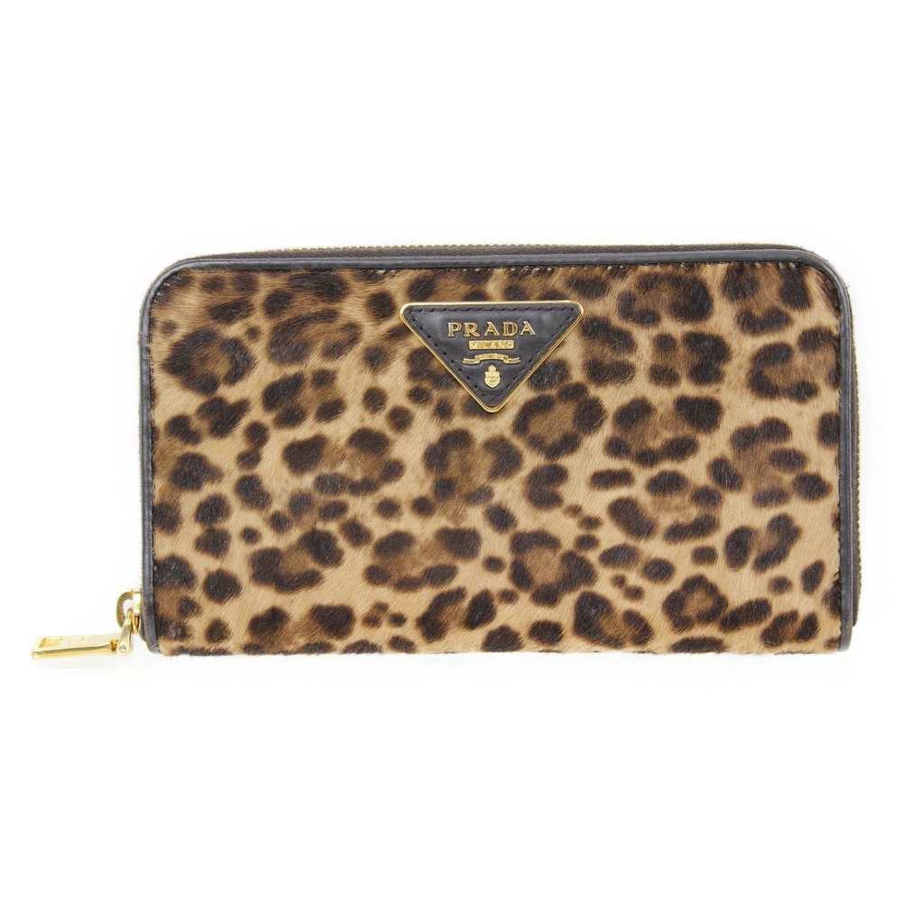 PRADA Leopard Round Zip Long Wallet cavallino trian MIELE MORO Calf Hair